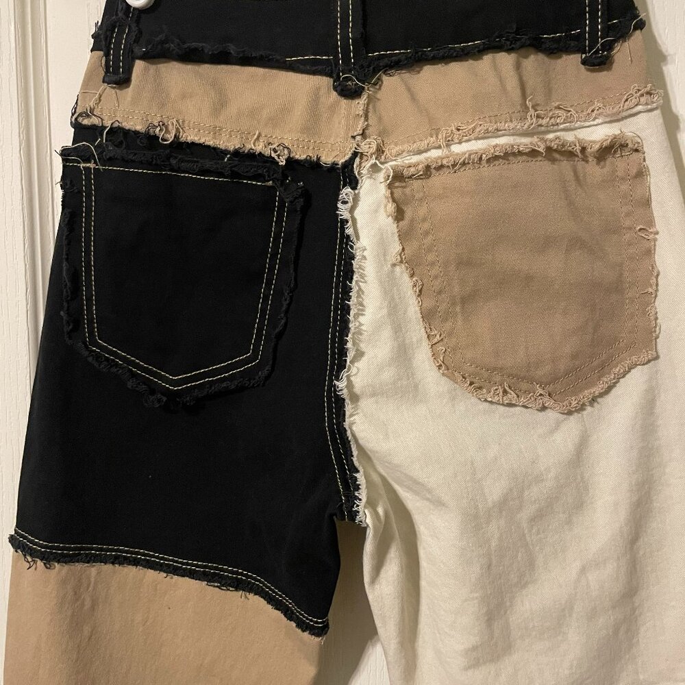Y2K Patchwork Neutral Colorblock Straight Leg Jeans - Size X-Small XS - Picture 7 of 9